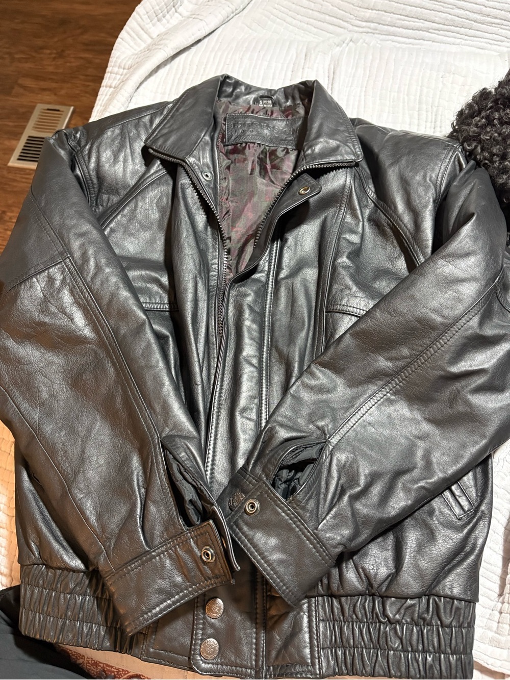 Expressions Black Leather Bomber Jacket